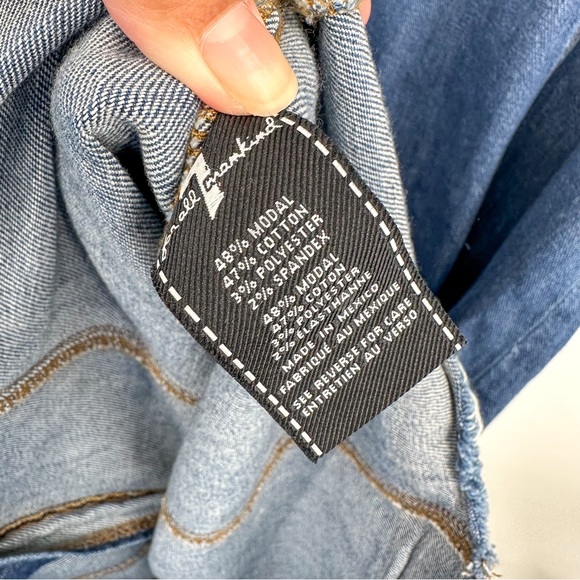 7 For All Mankind Denim Blue Jean Ring Zipper Front V Neck Midi Dress Size XS - Picture 6 of 7